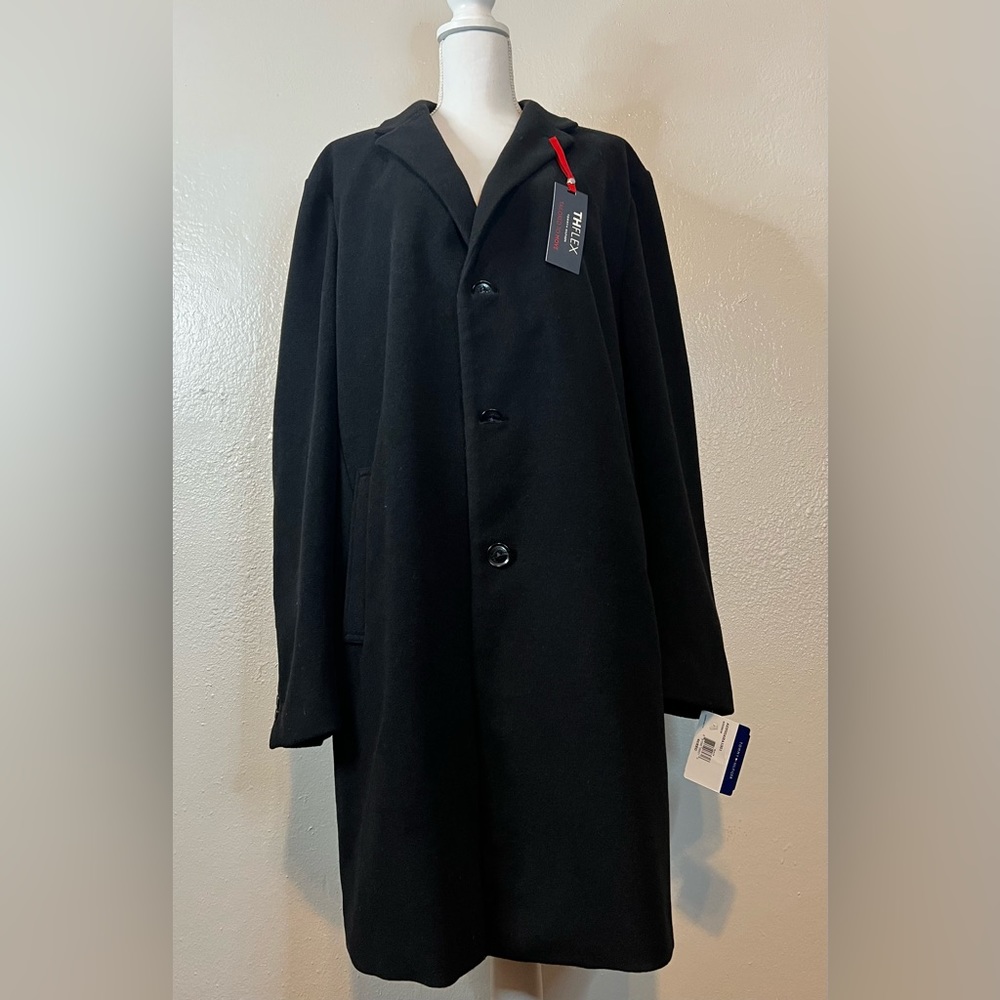 Tommy Hilfiger Men Addison Wool-Blend Trim Fit Overcoat Coat 46R Black - Picture 9 of 14